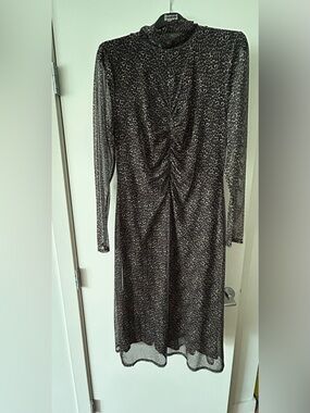 ELLA Rafaella Long-Sleeve Mesh Animal-Print Midi Dress